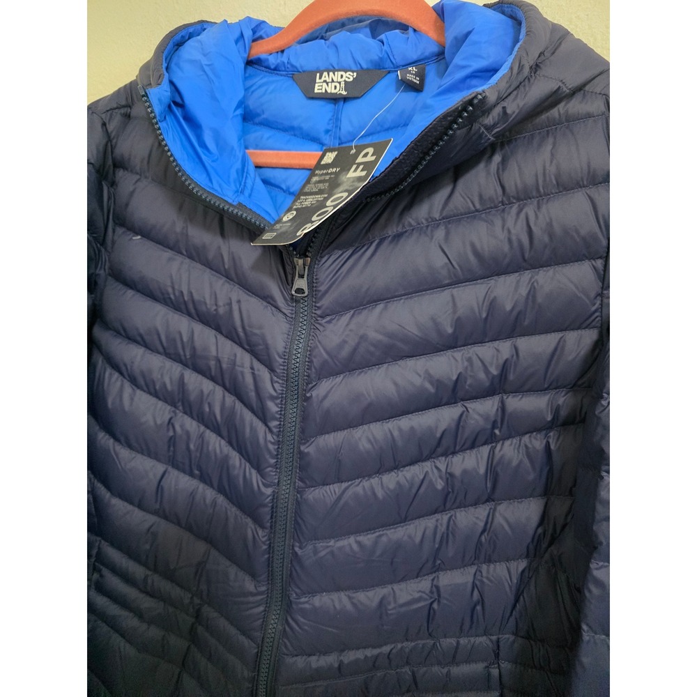 Lands End Womens Navy Blue 800 Fill Power HyperDRY Hooded Down Puffer Coat XL 18 - Picture 2 of 5